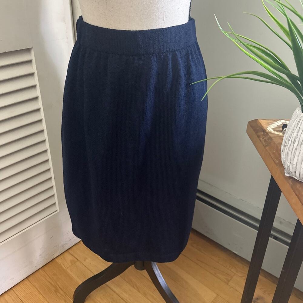 St John Collection Skirt Womens 8 Navy Blue Santana Knit Classic Preppy Capsule